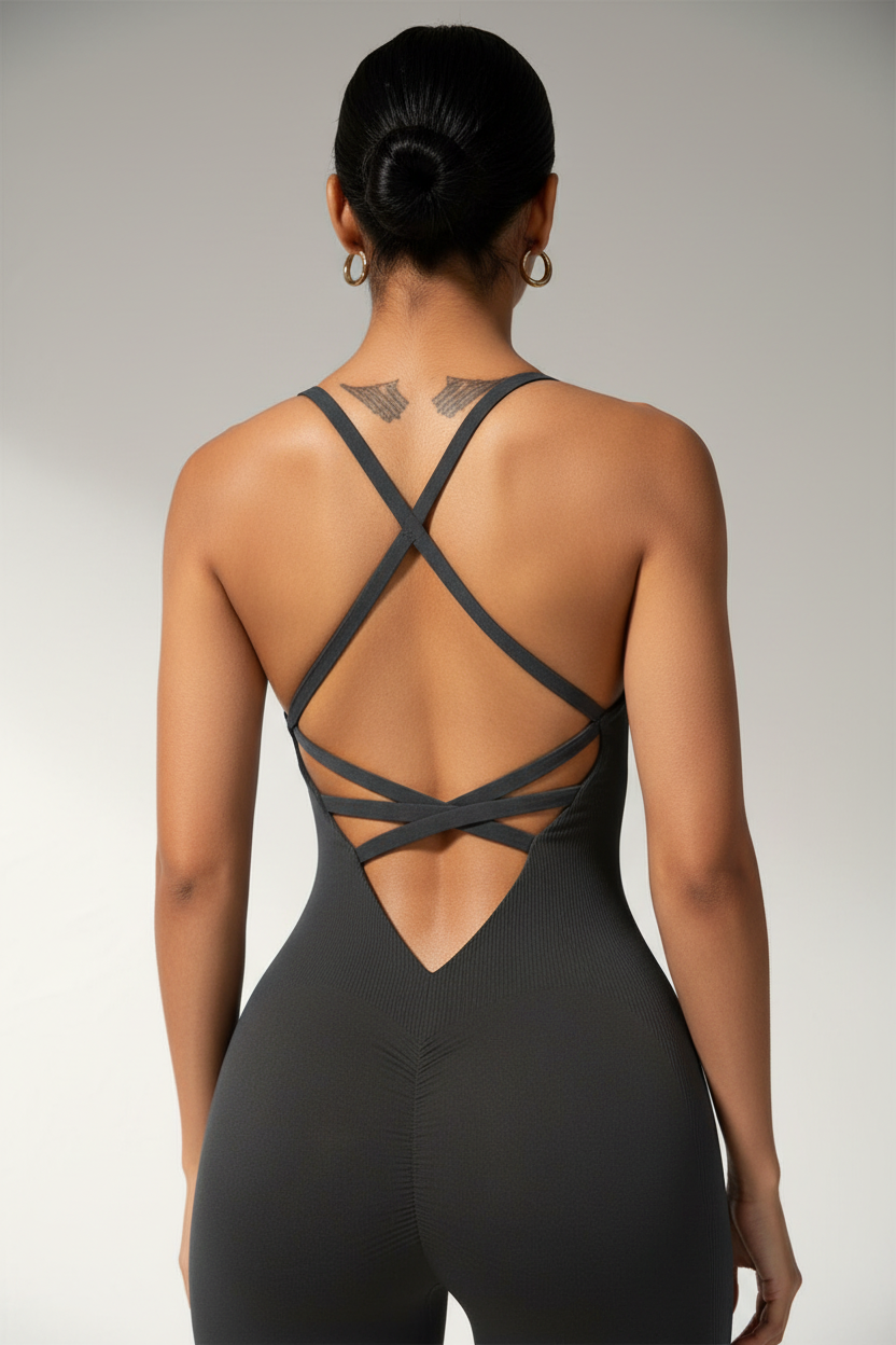 Yoga Jumpsuit - Cross-Back Detail